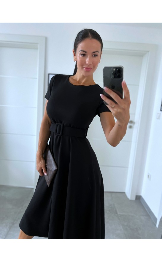 Midi černé šaty + pásek 