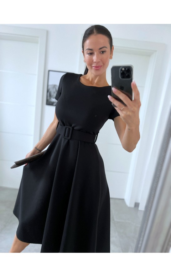 Midi černé šaty + pásek 