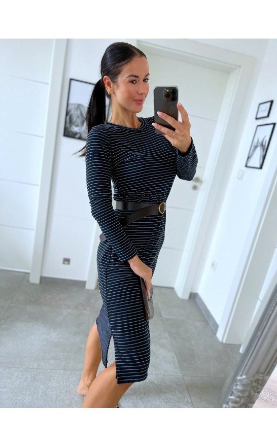 Modré pruhované šaty + pásek 