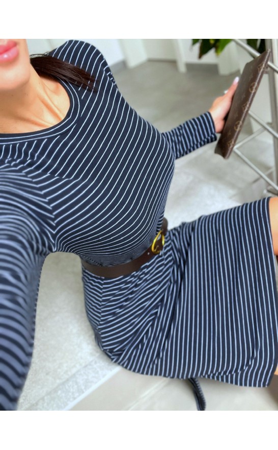 Modré pruhované šaty + pásek 