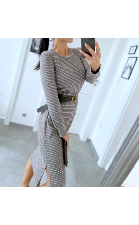 Šedé pruhované šaty + pásek 