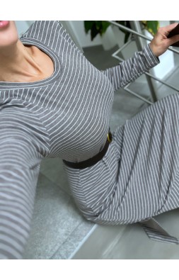 Šedé pruhované šaty + pásek 