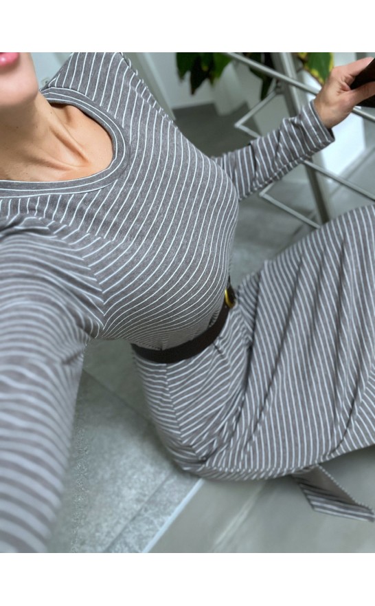 Šedé pruhované šaty + pásek 