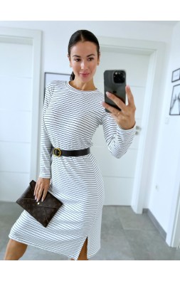 Krémovo-bílé pruhované šaty + pásek 