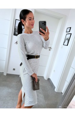 Krémovo-bílé pruhované šaty + pásek 