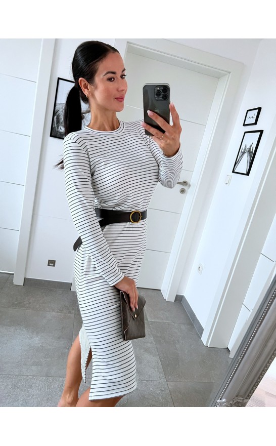 Krémovo-bílé pruhované šaty + pásek 