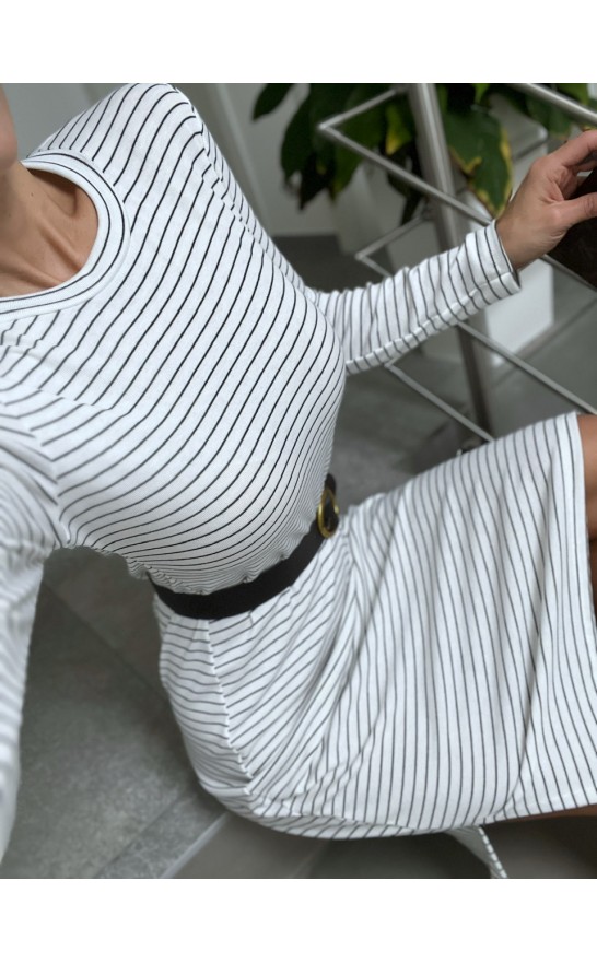 Krémovo-bílé pruhované šaty + pásek 