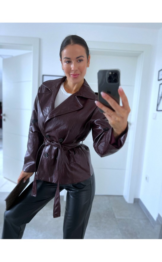 Bordo-vínové trendy koženkové sako S/M 