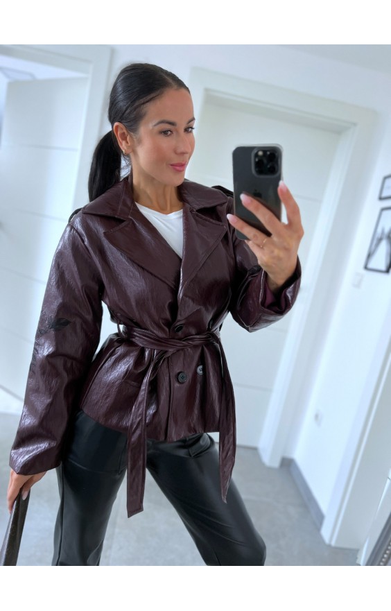 Bordo-vínové trendy koženkové sako S/M 