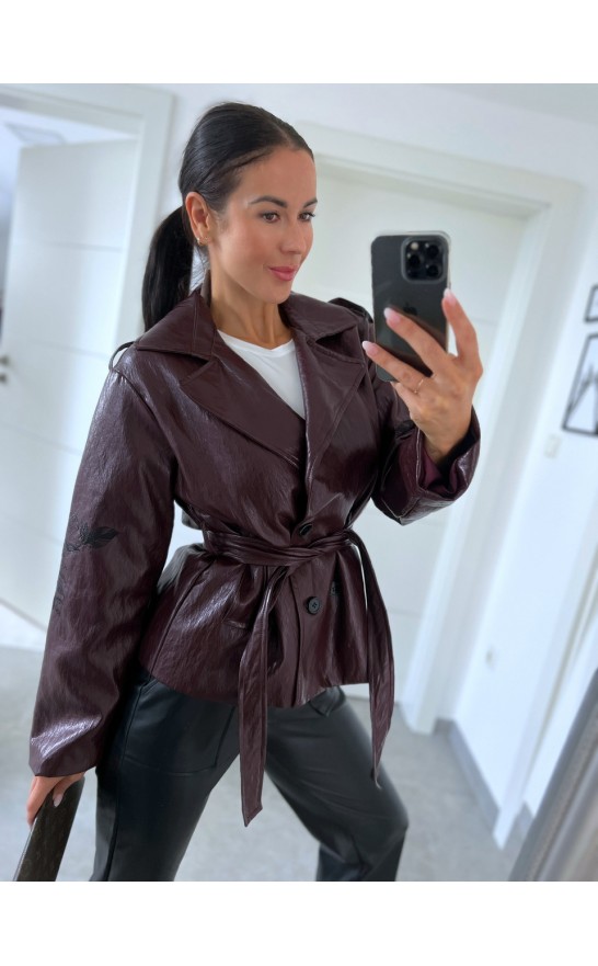 Bordo-vínové trendy koženkové sako S/M 