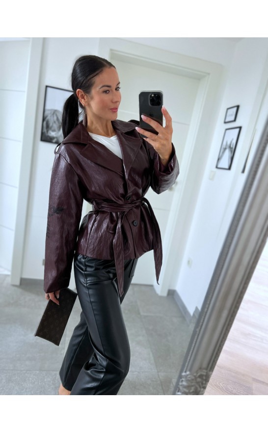 Bordo-vínové trendy koženkové sako S/M 