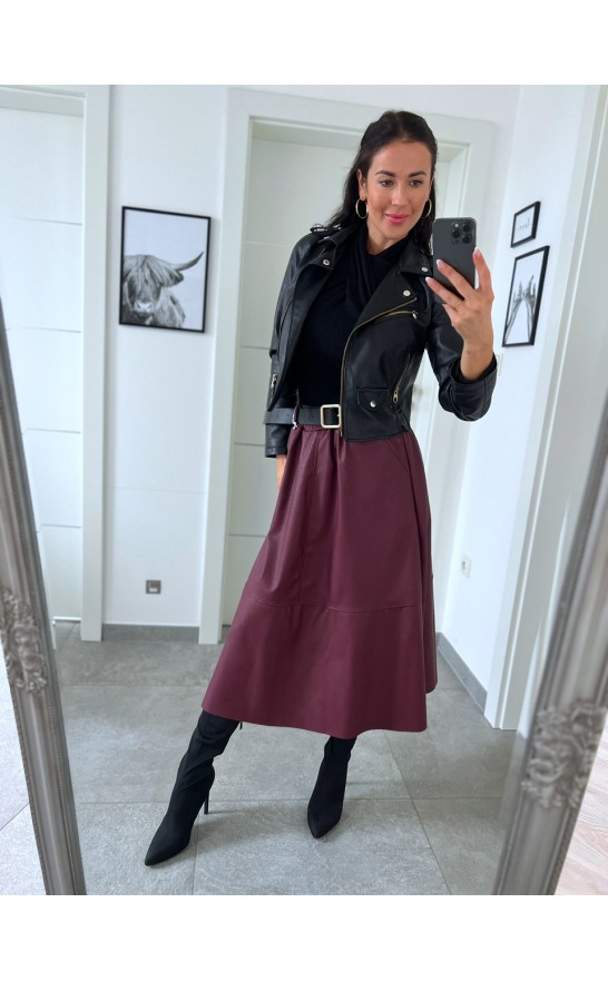 Vínová sukně koženka + pásek 