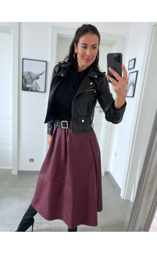 Vínová sukně koženka + pásek 