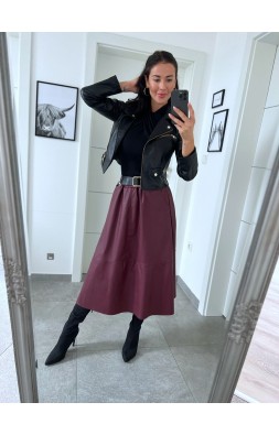 Vínová sukně koženka + pásek 