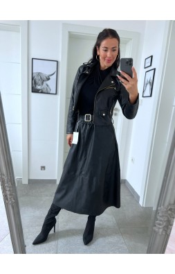 Černá koženková sukně + pásek 