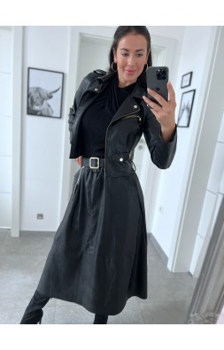 Černá koženková sukně + pásek 