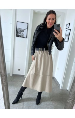 Světle krémová sukně koženka + pásek 