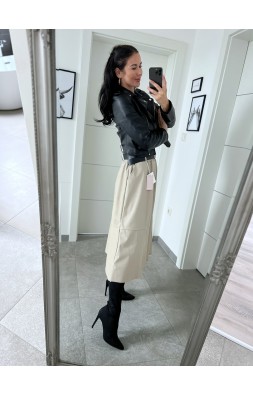 Světle krémová sukně koženka + pásek 