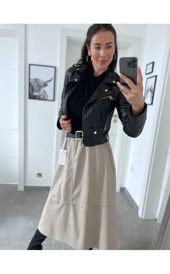 Světle krémová sukně koženka + pásek 