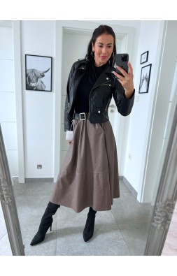 Béžovo-hnědá sukně koženka + pásek 
