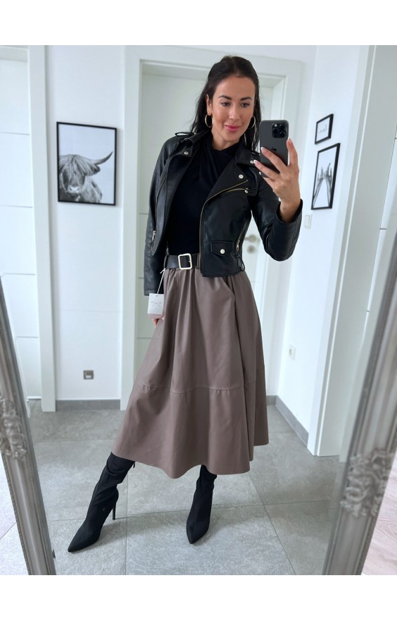 Béžovo-hnědá sukně koženka + pásek 