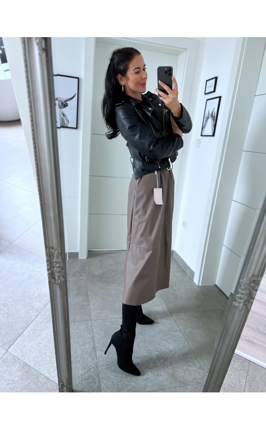 Béžovo-hnědá sukně koženka + pásek 