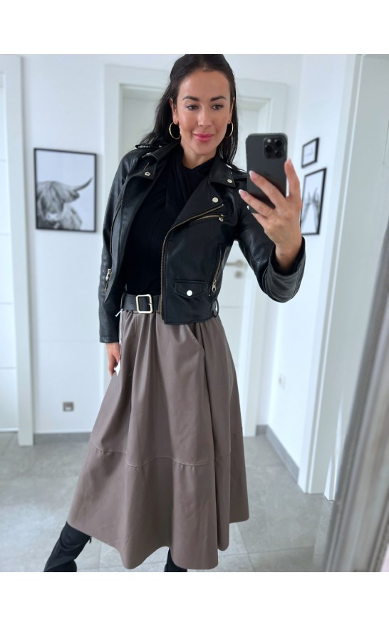 Béžovo-hnědá sukně koženka + pásek 