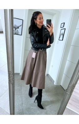 Béžovo-hnědá sukně koženka + pásek 