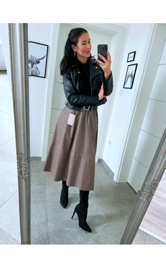 Béžovo-hnědá sukně koženka + pásek 