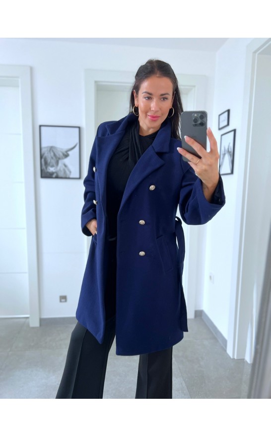 Tmavě modrý luxusní kabát 