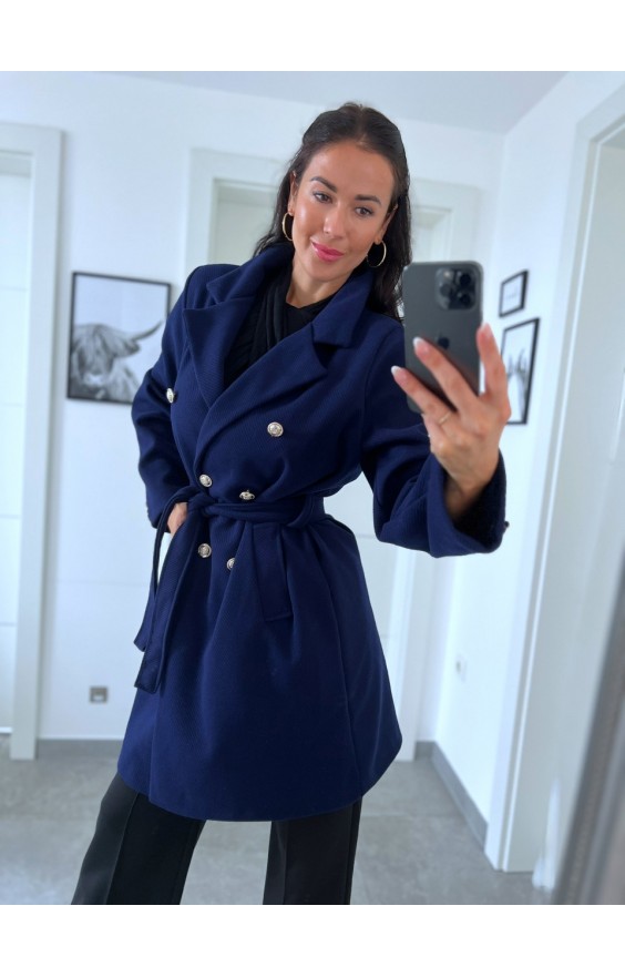 Tmavě modrý luxusní kabát 