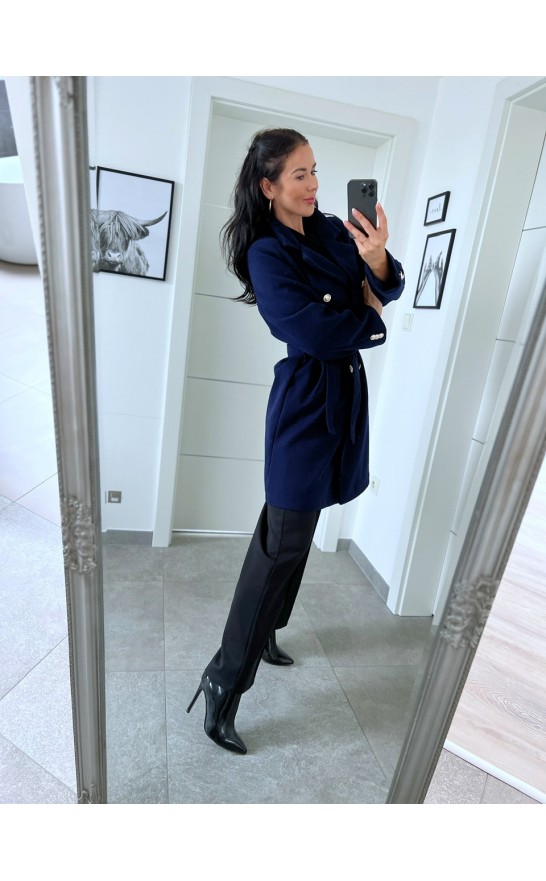 Tmavě modrý luxusní kabát 