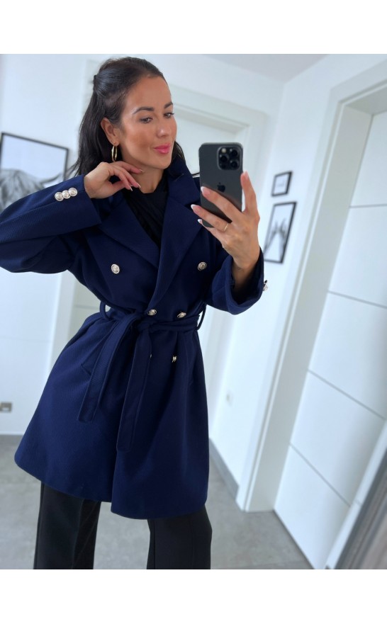 Tmavě modrý luxusní kabát 