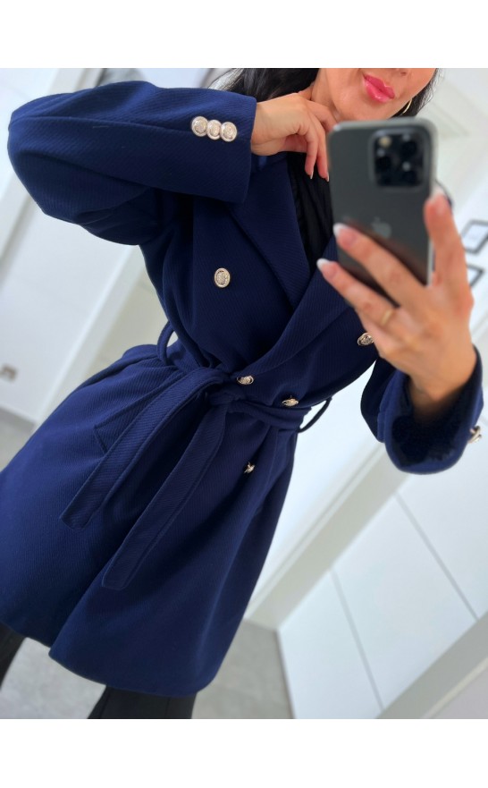 Tmavě modrý luxusní kabát 